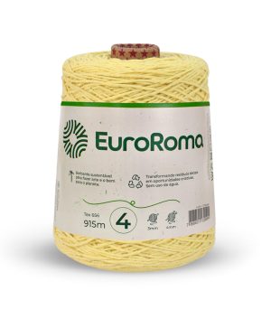 Foto com fundo branco contendo um cone do barbante euroroma n°4 de 600g na cor amarelo bebê