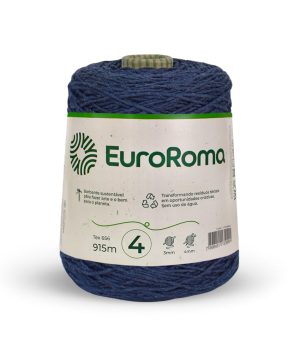 Foto com fundo branco contendo um cone do barbante euroroma n°4 de 600g na cor azul marinho