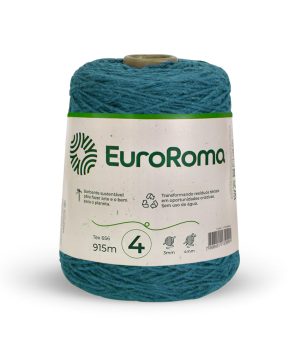 Foto com fundo branco contendo um cone do barbante euroroma n°4 de 600g na cor azul petróleo