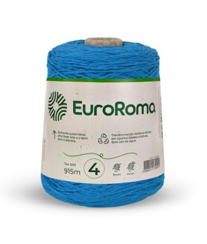 Foto com fundo branco contendo um cone do barbante euroroma n°4 de 600g na cor azul piscina