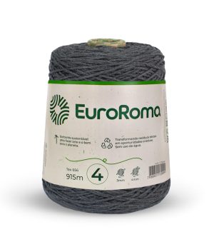 Foto com fundo branco contendo um cone do barbante euroroma n°4 de 600g na cor chumbo