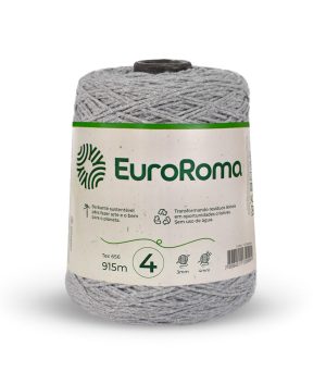 Foto com fundo branco contendo um cone do barbante euroroma n°4 de 600g na cor cinza
