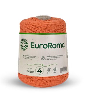 Foto com fundo branco contendo um cone do barbante euroroma n°4 de 600g na cor laranja