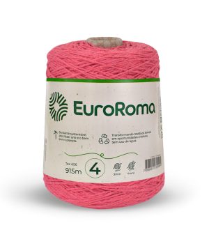 Foto com fundo branco contendo um cone do barbante euroroma n°4 de 600g na cor melancia