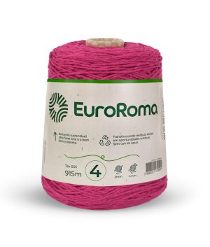 Foto com fundo branco contendo um cone do barbante euroroma n°4 de 600g na cor pink
