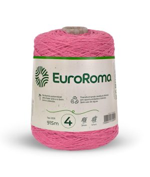 Foto com fundo branco contendo um cone do barbante euroroma n°4 de 600g na cor rosa