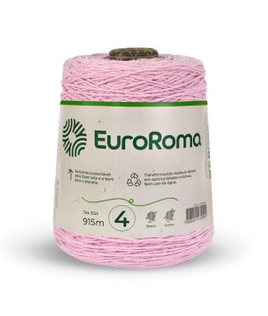 Foto com fundo branco contendo um cone do barbante euroroma n°4 de 600g na cor rosa bebê