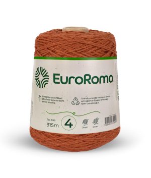 Foto com fundo branco contendo um cone do barbante euroroma n°4 de 600g na cor telha