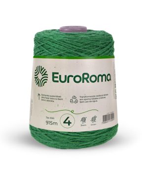 Foto com fundo branco contendo um cone do barbante euroroma n°4 de 600g na cor verde bandeira