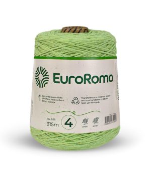 Foto com fundo branco contendo um cone do barbante euroroma n°4 de 600g na cor verde limão