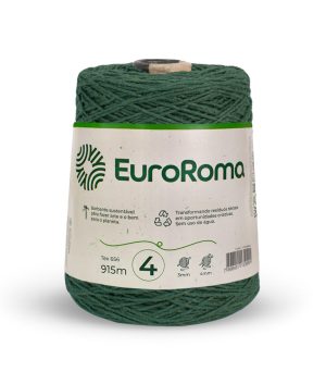 Foto com fundo branco contendo um cone do barbante euroroma n°4 de 600g na cor verde musgo