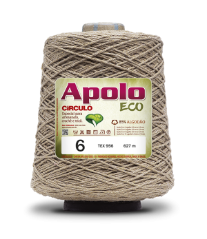 Foto com fundo branco contendo um cone do barbante apolo eco n°6 de 600g da marca círculo na cor porcelana