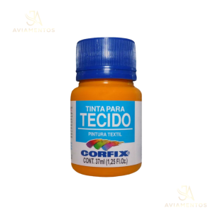 foto com fundo branco com a logo da JA AVIAMENTOS e no centro da foto tem a tinta para tecido fosca corfix na cor amarelo cádm