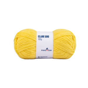 Foto com fundo branco contendo um novelo de 100g do fio club 500 pingouin na cor amarelo plus