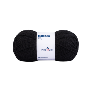 Foto com fundo branco contendo um novelo de 100g do fio club 500 pingouin na cor preto