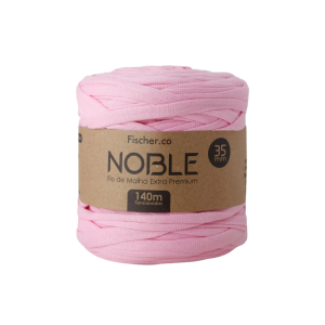 Foto com fundo branco contendo um novelo do fio de malha extra premium noble 35mm fischer cor rosa