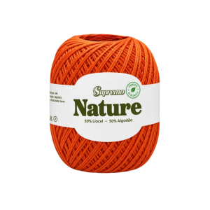 fio nature supremo cor laranja, fio de liocel e algodão
